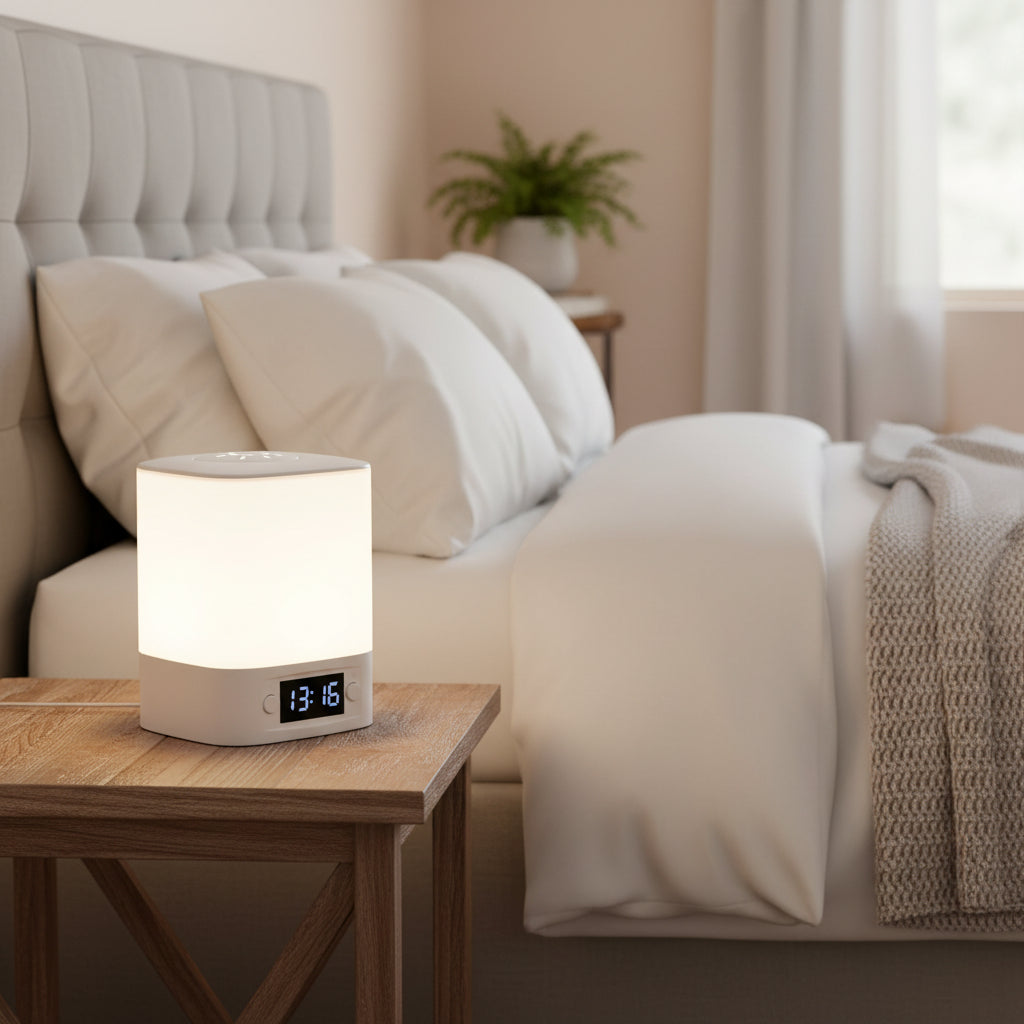 Amaris | Oplaadbare LED-nachtlamp – aanraakgevoelige dimbare nachtlamp met digitale klok.