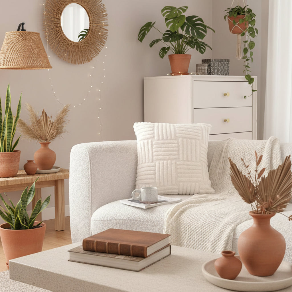 Avella | Boho pluche sierkussenhoes – Zachte kussenhoes van imitatiebont voor bank en fauteuil.