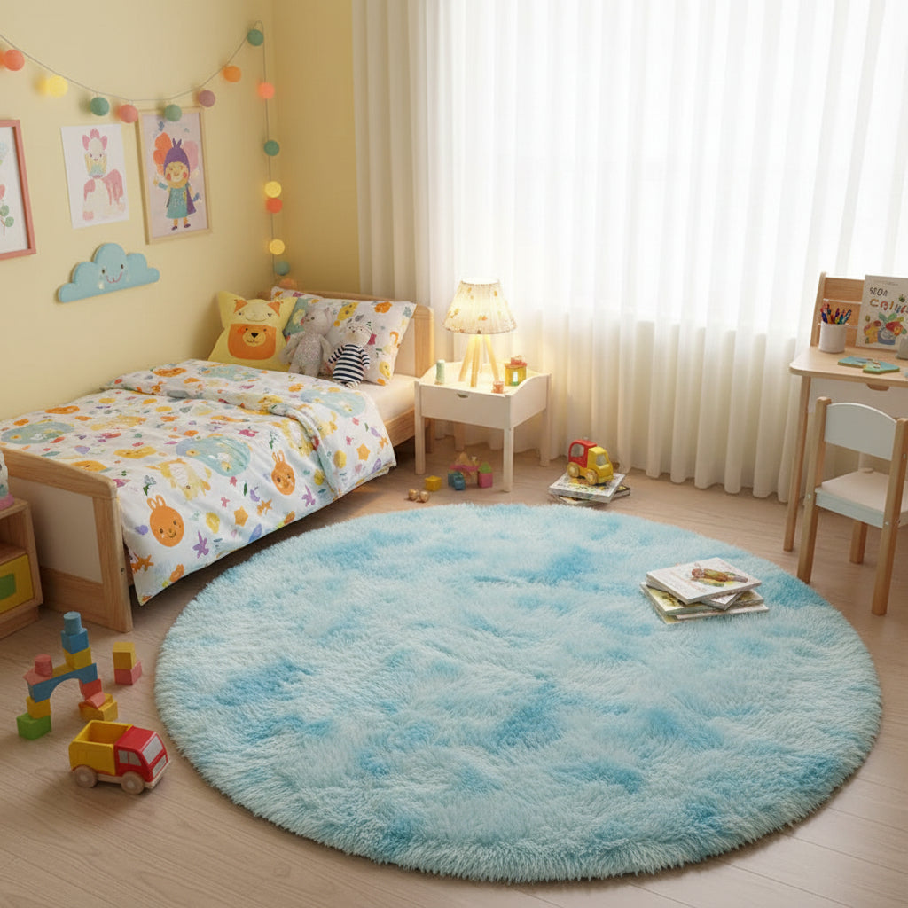 Aven | Rond pluche vloerkleed – pluizig hoogpolig tapijt voor slaapkamer, woonkamer en kinderkamer