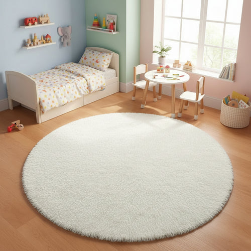 Aven | Rond pluche vloerkleed – pluizig hoogpolig tapijt voor slaapkamer, woonkamer en kinderkamer