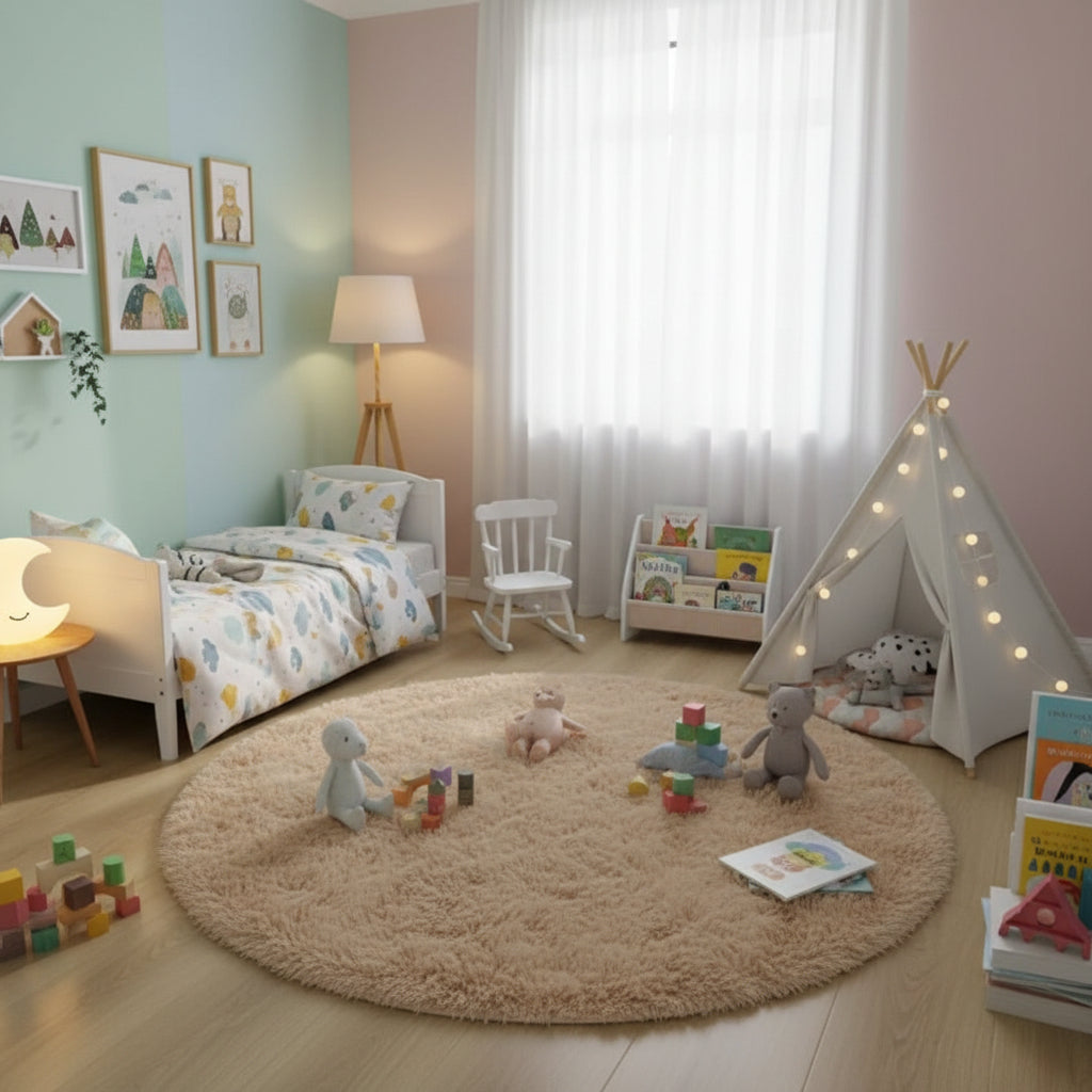 Aven | Rond pluche vloerkleed – pluizig hoogpolig tapijt voor slaapkamer, woonkamer en kinderkamer