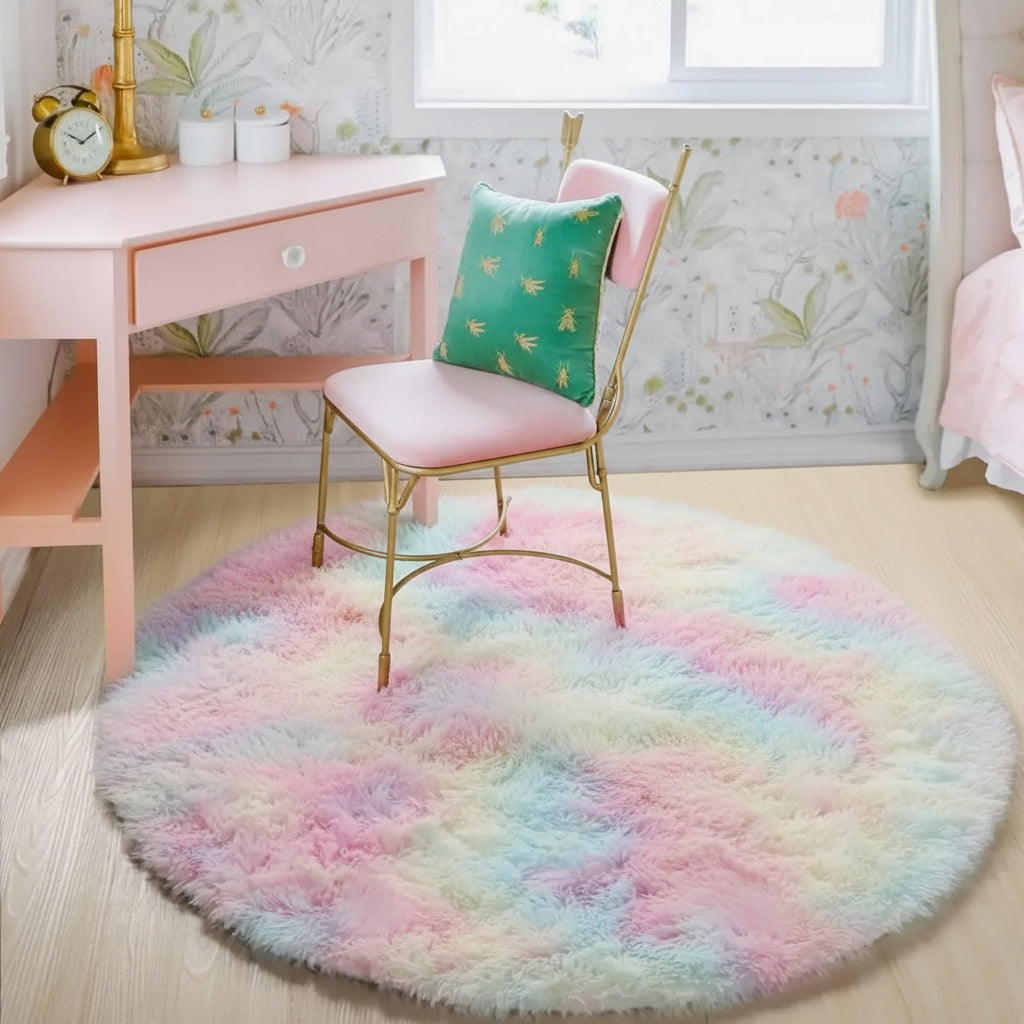 Aven | Rond pluche vloerkleed – pluizig hoogpolig tapijt voor slaapkamer, woonkamer en kinderkamer