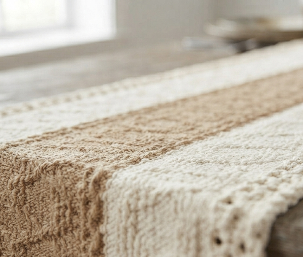 Lenora | Boho tafelloper met kwastjes – een stijlvolle tafeldecoratie voor een landelijke of bruiloftsomgeving.
