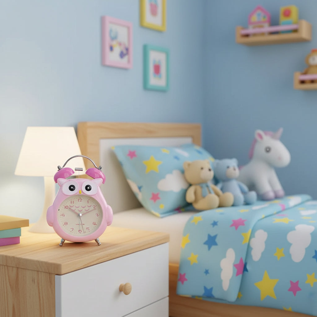 Poppy | Kinderwekker met uilenmotief – Leuke analoge wekker met dubbele bel voor naast het bed.